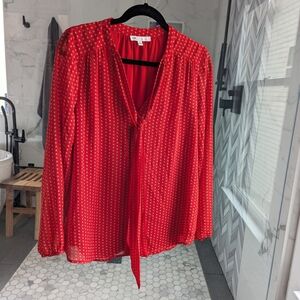 DR2 Red Tie Front Blouse with White Polka Dots